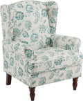 MELLCOM Floral Accent Chair High Back Upholstered Armchair with Solid Legs Leisure Single Sofa Chair for Living Room Bedroom Home Office Light Cyan Floral