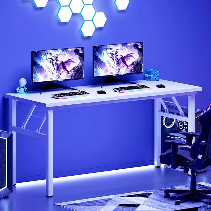 Need Office Computer Desk - 54.3L Sturdy and Heavy Duty Folding Laptop TableWriting Table/Home Office Desk/Sewing TableNo Assembly Required (White &amp White Frame)