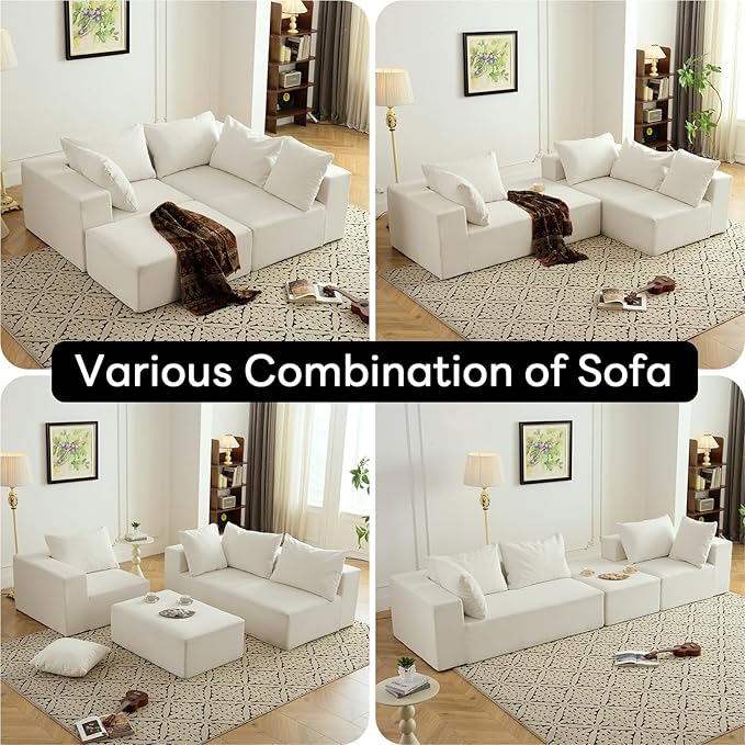 Vamcheer Modular Sectional Sofa - Modern L Shaped Boneless Couch with Deep Seat Upholstered Sectional Couches for Living Room Bedroom Office No Assembly Required Cream