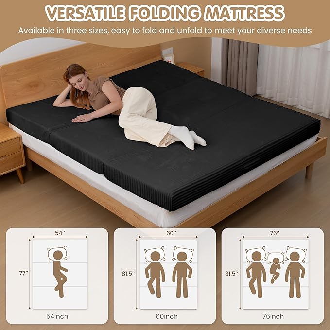 5-in-1 Convertible Sofa Bed54 Boneless Couch Tri Folding Floor Mattress with Removable L-Shaped Armrests &amp HandleCorduroy Futon Couch Sleeper with Pull Out Bed for Living Room Bedroom Apartment