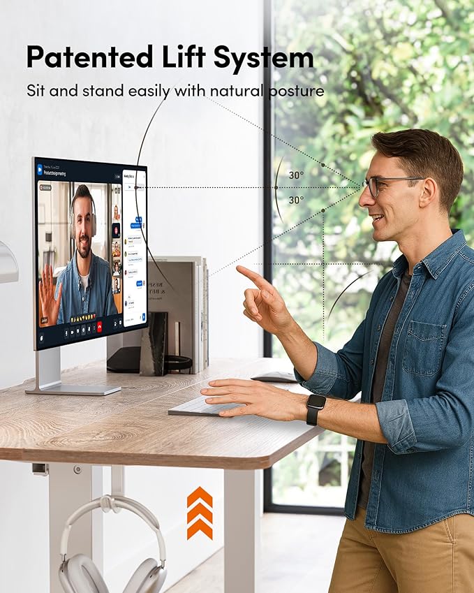FEZIBO 55 x 24 Inchs Electric Standing Desk Height Adjustable Sit Stand Up Computer Office Desk with Splice Board White Frame/Maple Top