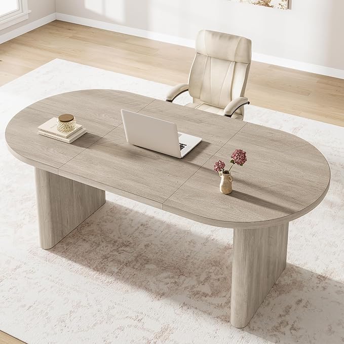 GAOMON 70.8 Inch Oval Computer Desk Long Large Executive Desk Wooden Home Office Desk Writing Table Computer Table Workstation for Home Office