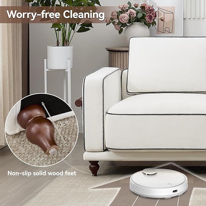 112 Modular Sectional Sofa Oversized 3-Seater Cloud Couches for Living Room Comfy Deep Seat Sofa with Wooden Leg Armrets Chenille White