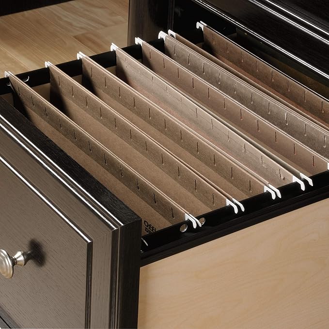 Sauder Palladia Computer Desk with Drawers Home Office Desk with File Cabinet Storage Drawer Cable Management Keyboard Tray in Wind Oak Finish