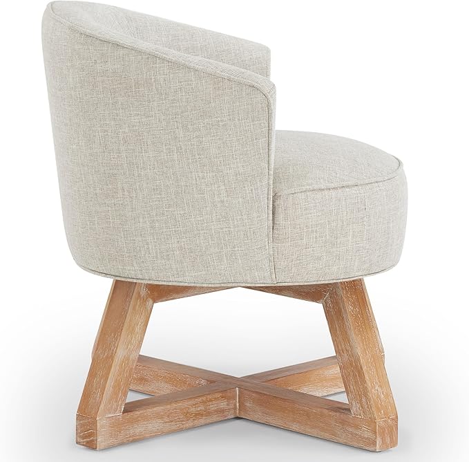 Ball &amp Cast Classic Swivel Chair with Cross-Shaped Wooden BaseLinen Upholstered Accent Chairs360 Degree Comfy Lounge Chair W/Solid Wood LegsSingle Sofa Seatingfor Living RoomOfficeLight Gray