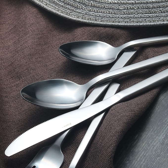 Alata Cube 20-Piece Forged Silverware Set Stainless Steel Flatware SetService for 4Matte Satin Polished Cutlery SetDishwasher Safe
