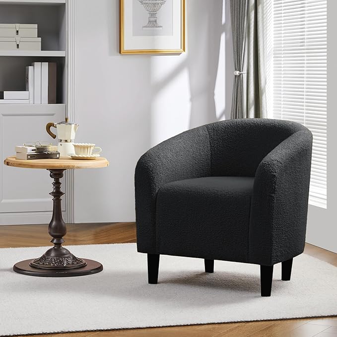 Yaheetech Accent Barrel Chair Boucle Fabric Club Chair Furry Sherpa Elegant Armchair with Cozy Soft Padded Suitable for Living Room Bedroom Reception Room Office Dark Gray