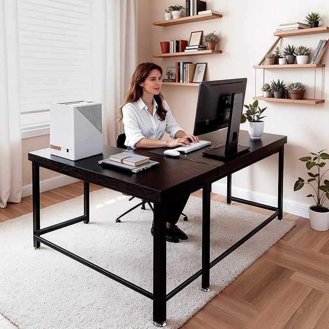 ivinta L Shaped Desk Modern Corner Home Office Computer Desk with 2 Thicker Desktop for Study Work Simple Reversible Worksation with Metal Frame for Bedroom Living Room Novas (Black)