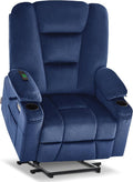 MCombo Oversized Power Lift Recliner Chair with Massage and Heat for Big and Tall Elderly People Cup Holders USB Ports Side Pockets Fabric R7541 (Navy Blue Large-Oversize)