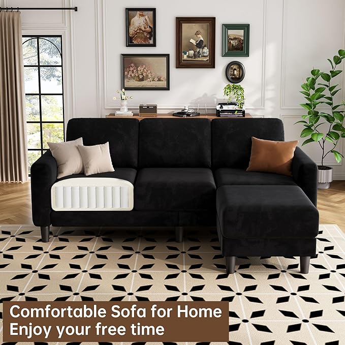 ZeeFu 73 Sectional Sofa Couch for Living Room L Shaped Couch with Extra Thick Deep Seat Cushions 3 Seater Convertible Sofa with Movable Ottoman for Small Apartment 650lbs Heavy Duty