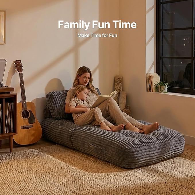 Boneless Chair Folding Sofa Bed with Pillow Sleeper Sofa with Back Support Sleeper Chair Portable Fold Out Chair Bed Comfy Foldable Mattress for Living Room Dark Grey Single