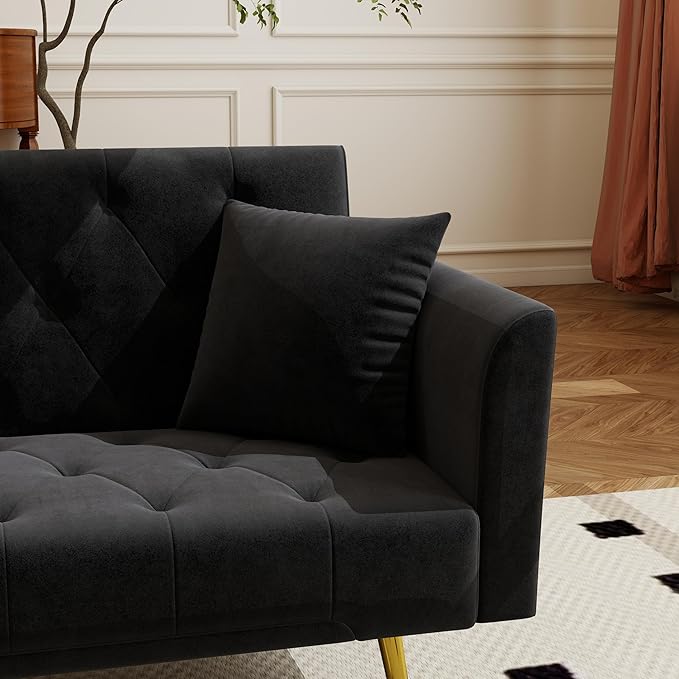 KEIKI 72 2Seat Velvet Sofa Couch for Urban Loft Home Office Style Conscious Urban Professionals Cozy Warm Perfect for Entertaining Relaxation Classic Refined Premium Design Black