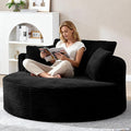 Oversized Round Chair Lounge Chaise Indoor 53.5 Corduroy Boneless Round Chair Fluffy Single Deep Seat Cloud Sofa Chairs Modern Circle Chaise Lounge for Bedroom Living Room Black