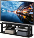 Furinno NELLY TV Stand 3-Tier Entertainment Center with Open Shelves Storage TV Console for TV up to 50 Inch Soft Edges for Living Room Bedroom Black
