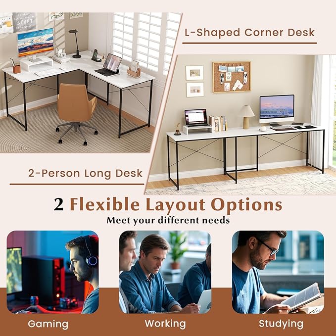 Giantex L Shaped Computer Desk 59 Inch Reversible Corner Desk with Power Outlet and USB Ports &amp Monitor Stand Wooden Writing Desk Gaming Table for Home Office Room Small Space (White)