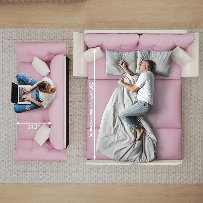 74.8 Queen Pull Out Sofa Bed Luxury Velvet Convertible Sleeper Sofa Couch Futon Comfy Cloud Futon Bed Pull Out CouchesVelvet Loveseat Couch for Living Room (Pink 74.8'')