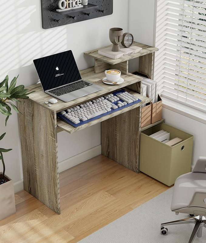 Computer Desk with Storage Working Table with Keyboard Drawer for Bedroom Home Workstation for Writing Working Studying