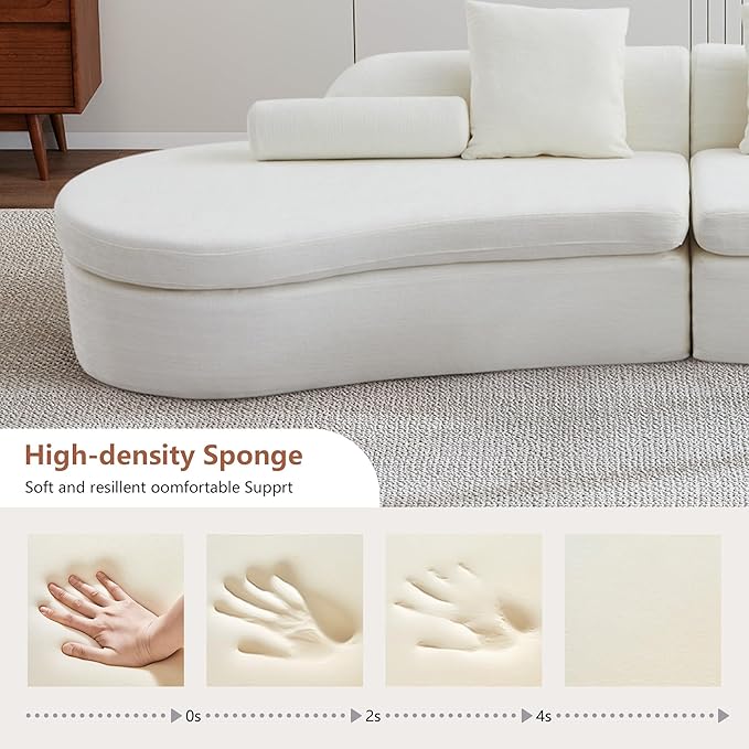 67 Modular Chenille Sofa Chair DIY Modular Single-Unit Sofa Upholstered Deep Seat Curved Foam Sofa Couch with Pillow for Apartment Living Room BedroomOffice (Middle White)