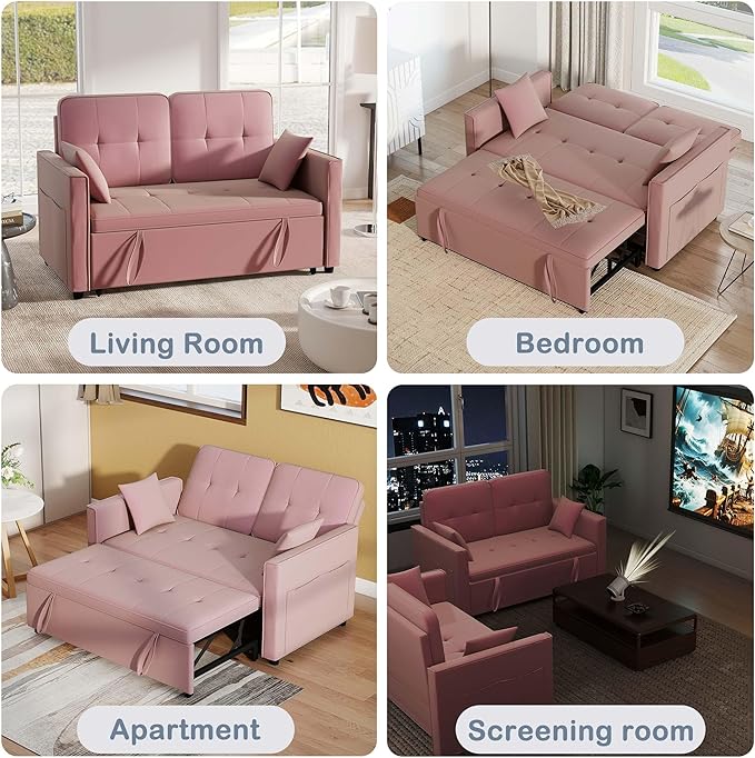 Pull Out Sofa Bed: 71 Pink Convertible Loveseat Sleeper Sofa Bed for Small Space Modern 3 in 1 Couch with Storage Couch Beds for Living Room (Pink)
