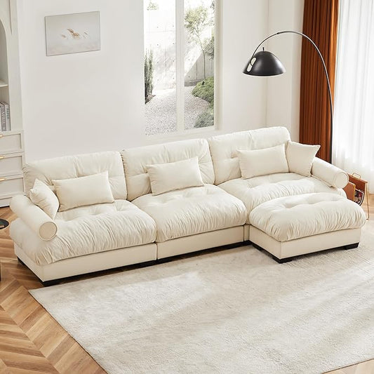 Aoowow Oversized 3 Seater Cloud Sofa Couch with Ottoman for Living RoomVelvet Large L-Shaped 3 Seat Cloud Sofas Deep SeatModern Modular Sectional Sleeper CouchesTufted