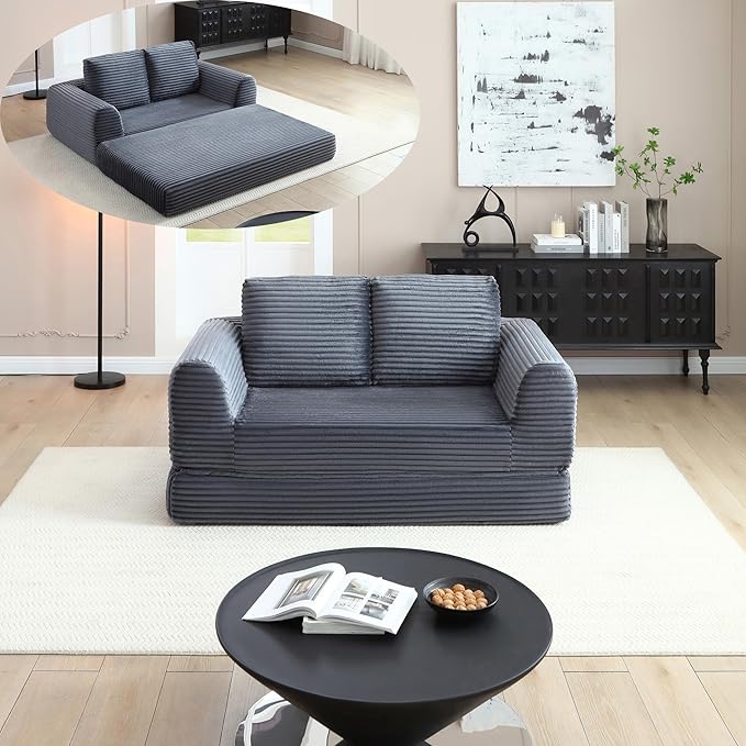 Foldable Boneless Love Seat Couches in a Box Modern Floor Foam Sleeper Sofa Bed 2-in-1 Convertible Cloud Sofa for Home Apartments Bedroom