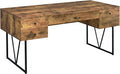 BOWERY HILL Farmhouse Wood Writing Desk 63 W Antique Nutmeg Finish Black Metal Base 4 Drawers with Full Extension Glides Rustic Industrial Office Desk for Home Workspace or Study