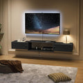HOOBRO 55 Floating TV Stand with Power Outlets Modern Wall Mounted Media Console Shelf with Doors Entertainment Center for Under TV Storage for Living Room Bedroom Black BK11UDS01
