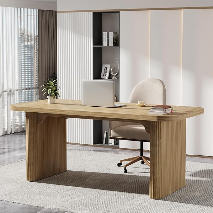 Tribesigns 62 Executive Desk Large Office Computer Desk with Double Pedestal Modern Simple Style Rectangle Writing Table for Home Office (Natural)