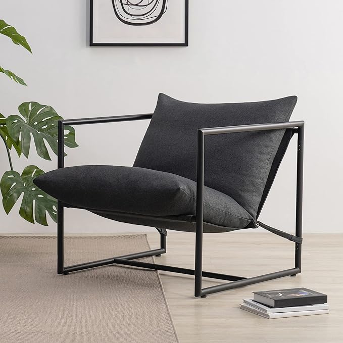 Zinus Aidan Sling Accent Chair Metal Framed Armchair with Shredded Foam Cushioning Dark Grey