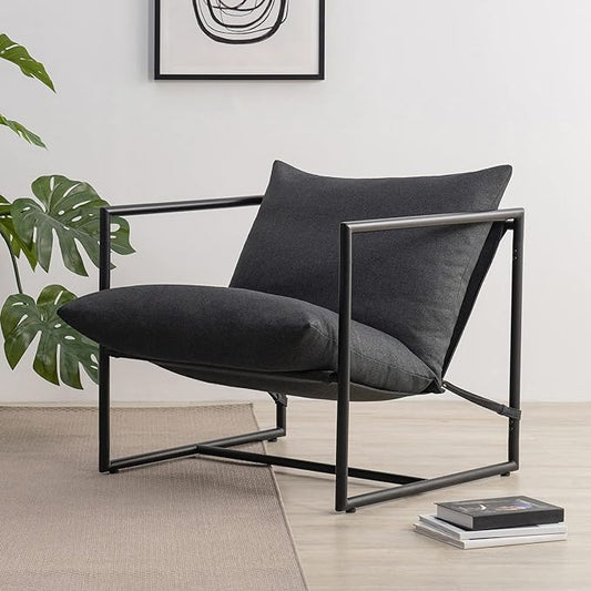 Zinus Aidan Sling Accent Chair Metal Framed Armchair with Shredded Foam Cushioning Dark Grey