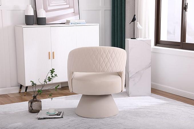 Swivel Accent Chair Armchair Round Barrel Chair in Fabric for Living Room Bedroom Beige