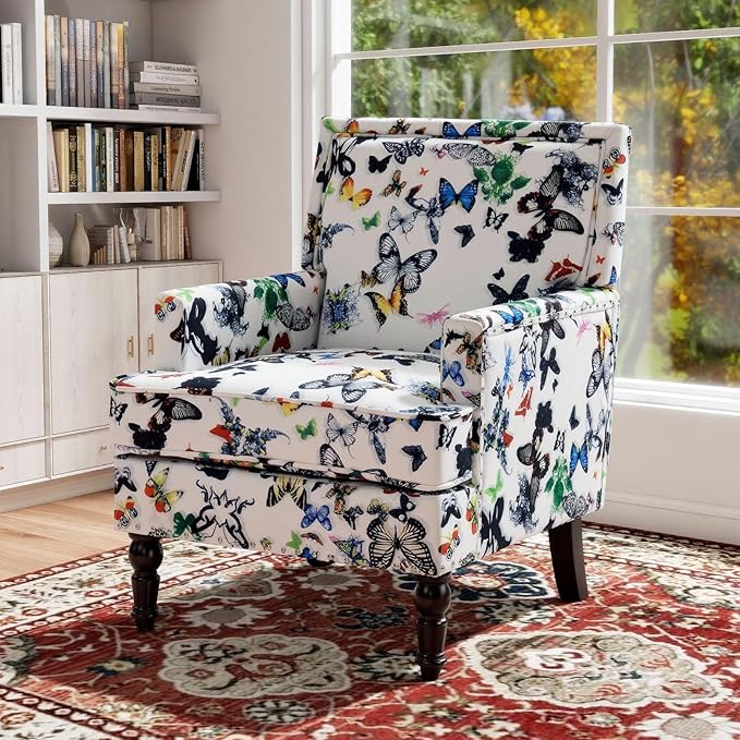 Rovibek Midcentury Modern Accent Chair - High Back Accent Chairs for Bedroom Upholstered Accent Chair with Solid Legs Decorative Chair for Living Room Bedroom Balcony