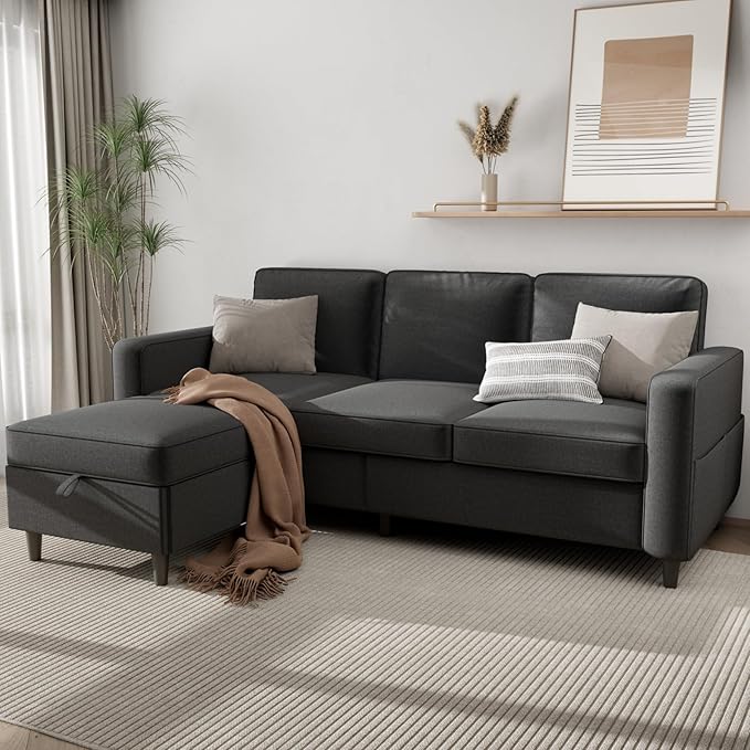 Sectional Couches for Living Room - Deep Seater Couch Living Room-Comfy L Shape Modular Sofawith Storage Chaise-Washable Covers-Suitable for Living RoomsApartmentsRooms and Offices-Dark Gray