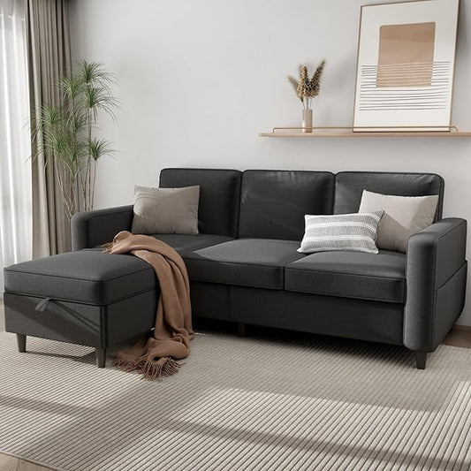 Sectional Couches for Living Room - Deep Seater Couch Living Room-Comfy L Shape Modular Sofawith Storage Chaise-Washable Covers-Suitable for Living RoomsApartmentsRooms and Offices-Dark Gray