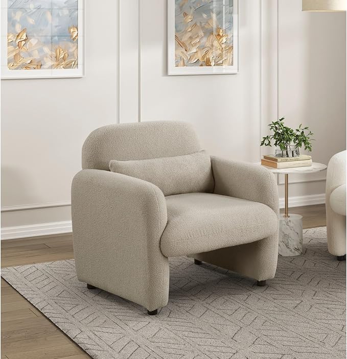 Contemporary Accent Chair Taupe Boucle Fabric Upholstery Plywood Frame Pillow Cozy Living Room Furniture 1pc Comfort Chair