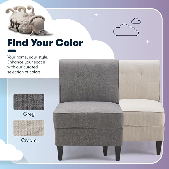 Serta Copenhagen Modern Accent Chair Button Tufted Backrest Sinuous Spring Seat Cushion Rubberwood Legs Upholstery for Living Room Bedroom and Small Spaces Polyester Woven Fabric Gray