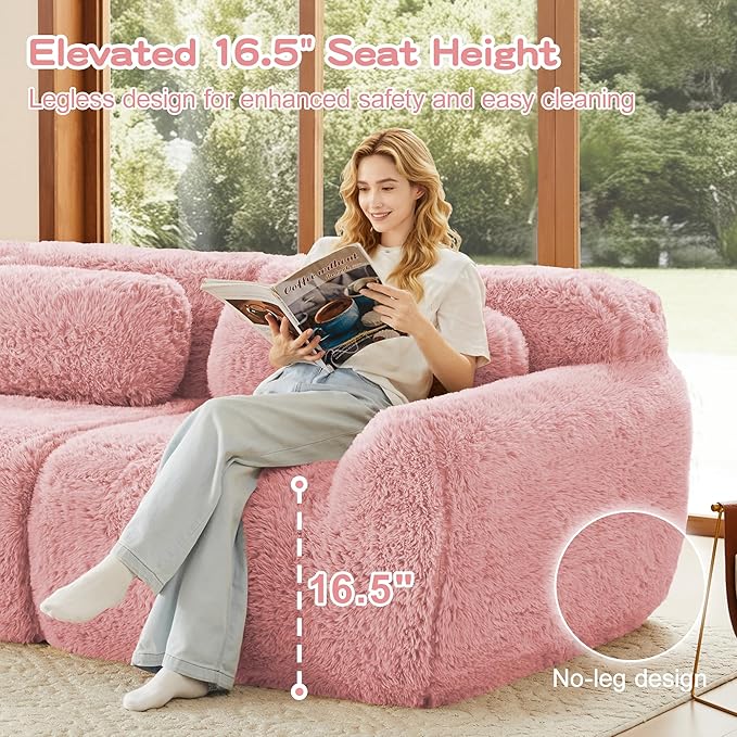 115 Boneless Couches Sectional Modular Sofa Cloud Couch with Double Cushions 3 Seater L-Shaped Sofa Set for Living Room Pink