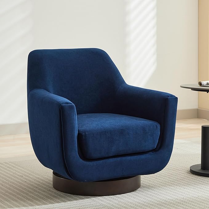 Swivel Chair Velvet Accent Chair Armchair Round Barrel Chair U-shaped Fully Assembled Chair for Living Room Bedroom (Navy Blue)