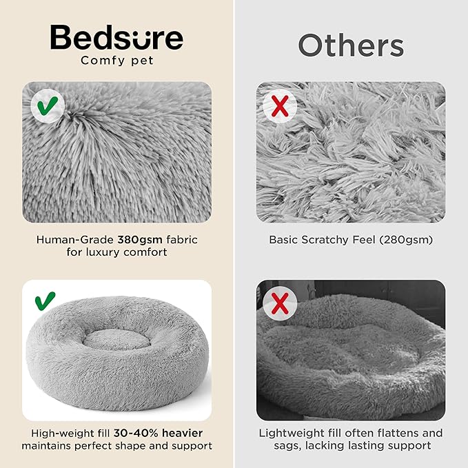 Bedsure Calming Dog Bed for Medium Dogs - Donut Washable Medium Pet Bed 30 inches Anti-Slip Round Fluffy Plush Faux Fur Cat Bed Fits up to 45 lbs Pets Pale Grey