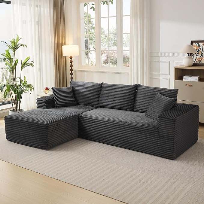 108'' Modular Sectional SofaComfy Cloud Couch with L Shaped ChaiseModern Deep Seat Boneless Couch for Living Room3 SeaterNo Assembly Required (Left-Facing ChaiseDark Gray)