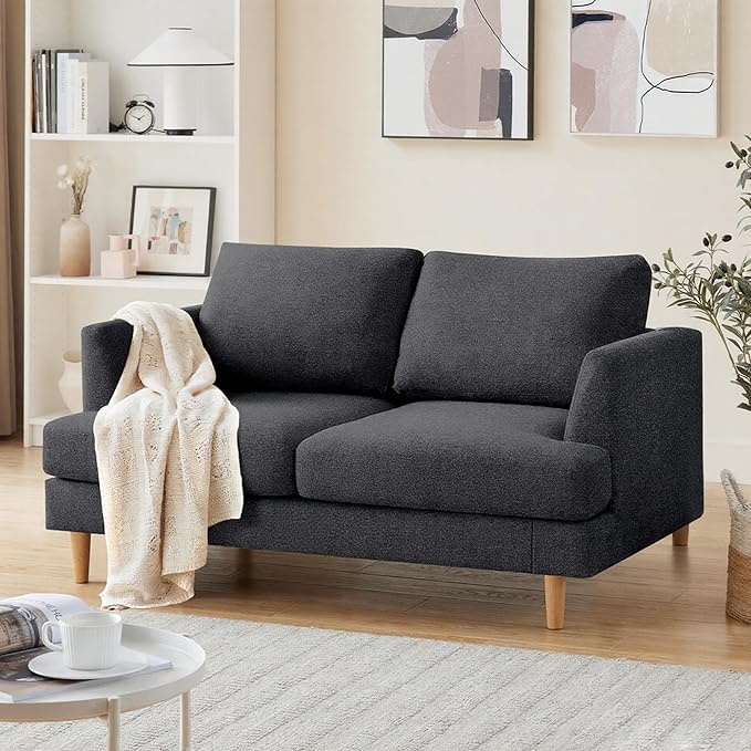 Loveseat Sofa 56 Small Couches for Small Spaces Mid Century Love Seat Couches for Living Room Upholstered 2-Seater Deep Couch for Bedroom Apartment Dark Grey