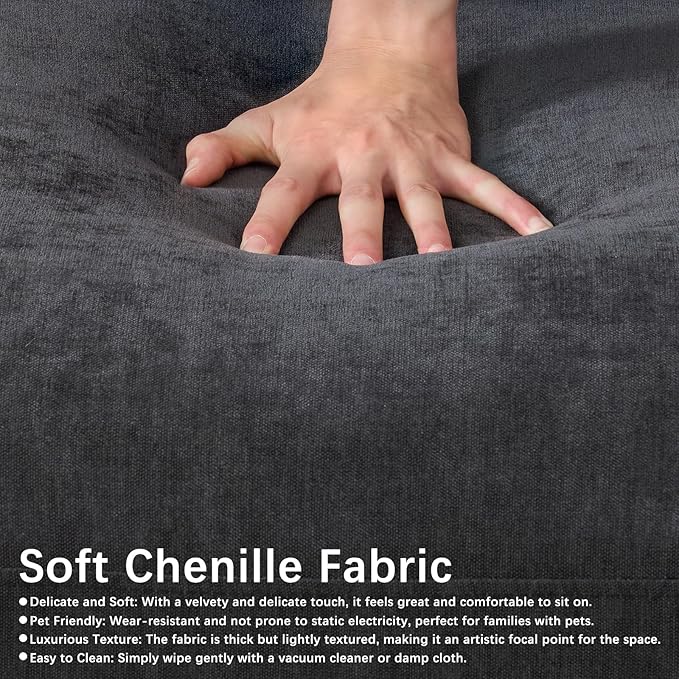 121'' 7-Seater Modular Sectional Upholstered Couches Chenille Cloud Couch with Movable OttomanL/U-Shape Modern Sofa for Living RoomBlack