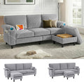80'' Modular Sectional Sofa 3-Seater L-Shaped Couch with Storage DesignCorduroy Fabric and Movable Ottoman for Living Room Office Apartment LightGray | USB Charging Cup Holders Side Pockets Ar