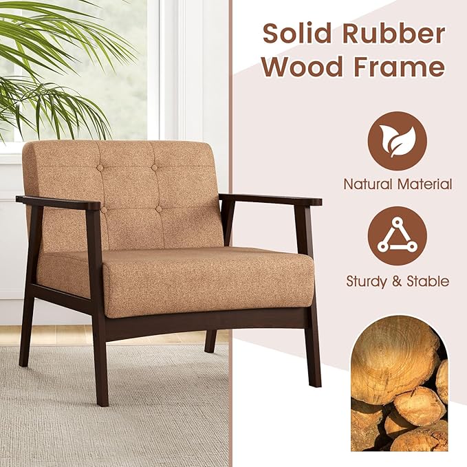 GORELAX Fabric Accent Chair Upholstered Side Lounge Armchair with Wood Frame &amp Tufted Design Mid Century Modern Chair Comfy Reading Chair for Living Room Bedroom Office (1 Beige)
