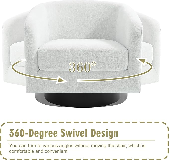 Swivel Barrel Accent Chairs Set of 2 Modern 360° Swivel Round Barrel Chair with Curve Back Upholstered Chenille Fabric Armchair Single Sofa Club Chair for Living Room Bedroom Beige