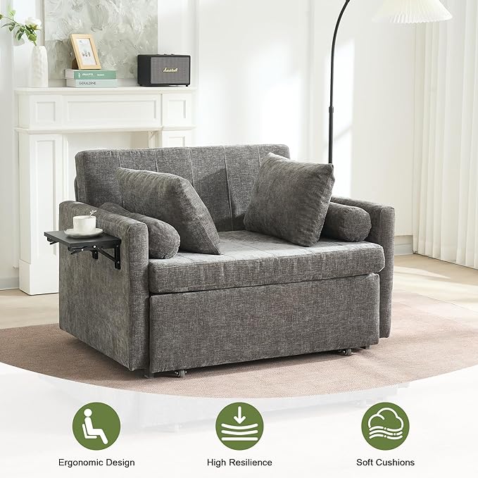 45 Oversize 3-in-1 Sleeper Chair 75 Long Pull-Out Sleeper Sofa Bed with Wing Table and Side Pocket for Living Room Bedroom Small Space Gray