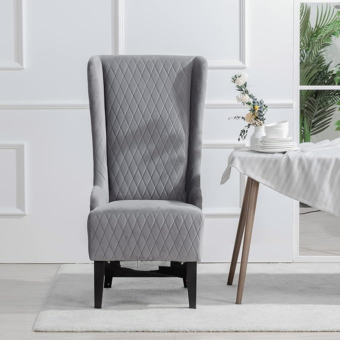 Modern Velvet Accent Chair 23.03 Wingback Living Room Chair with Comfy Padded Seat Birch Wood Legs Gray Fabric