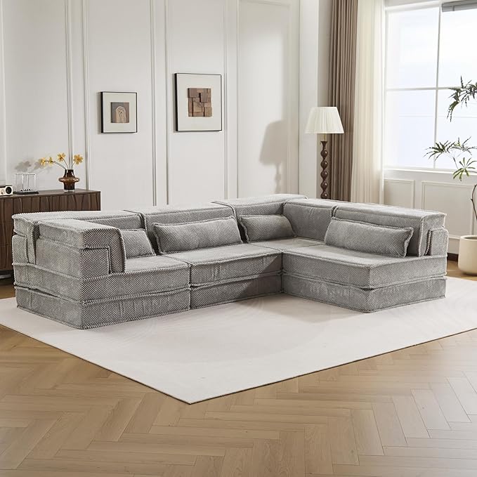 KEIKI 2Seat Modular Velvet Sofa Couch with Chaise Memory Foam for Living Room Apartment Living Style Conscious Homeowners Soft Plush Comfortable Cozy Relaxing Contemporary Design Light Grey