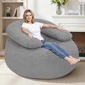 HABUTWAY Giant Bean Bag Chair Oversized Beanbag Chair with Filler Ultra Soft Teddy Fleece Bean Bag Lounge Floor Sofa w/U-Shaped Pillow for Gaming Reading Light Grey &amp Light Grey