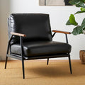 Glitzhome Mid-Century Modern Accent Chair PU Leather Ultra Soft Living Room Armchair Lounge Chairs with Steel Frame &amp Wooden Armrest for Living Room Home Office Reading Room Black